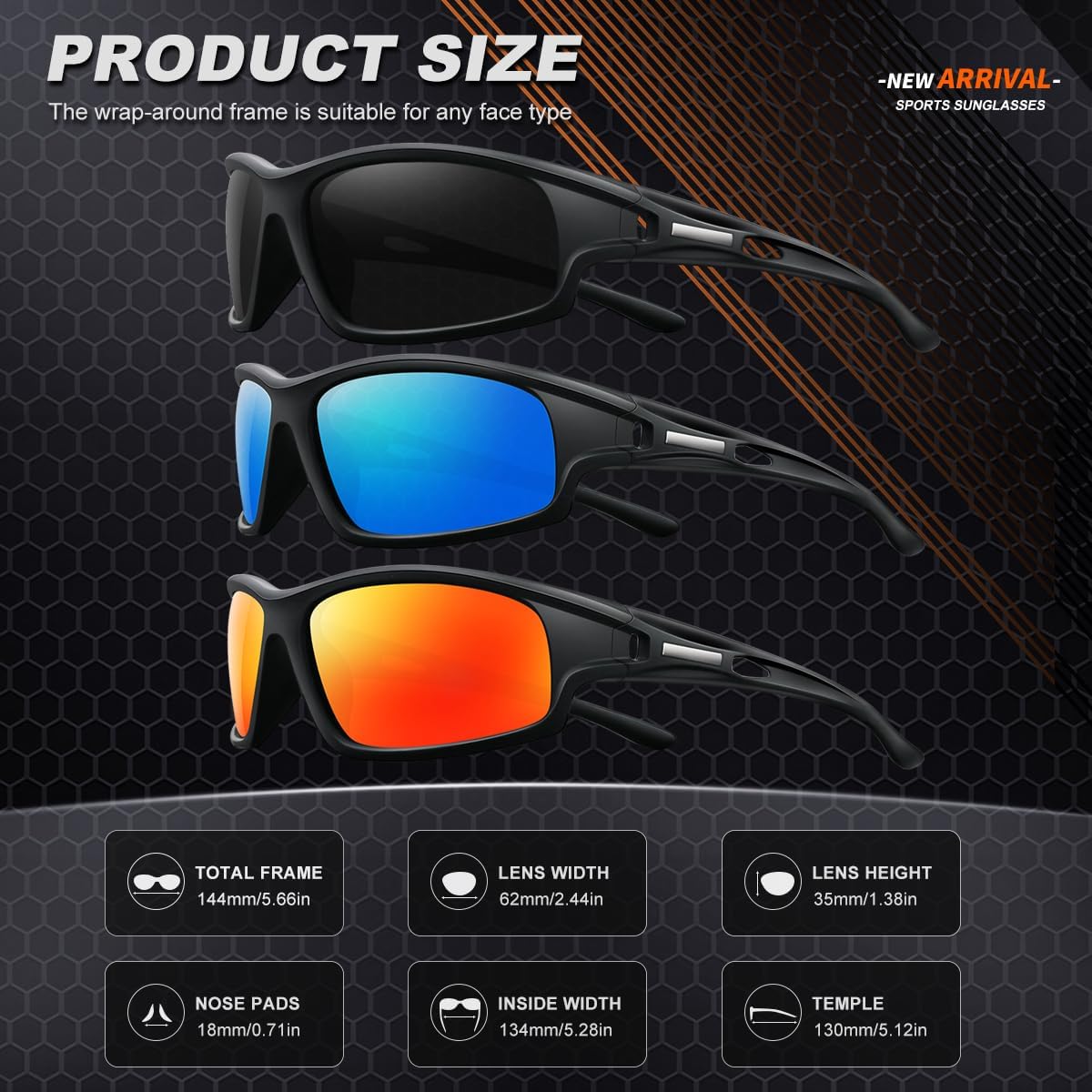 3PACK Polarized Sports Sunglasses for Men Driving Golf Fishing Running Sun Glasses UV400 Protection