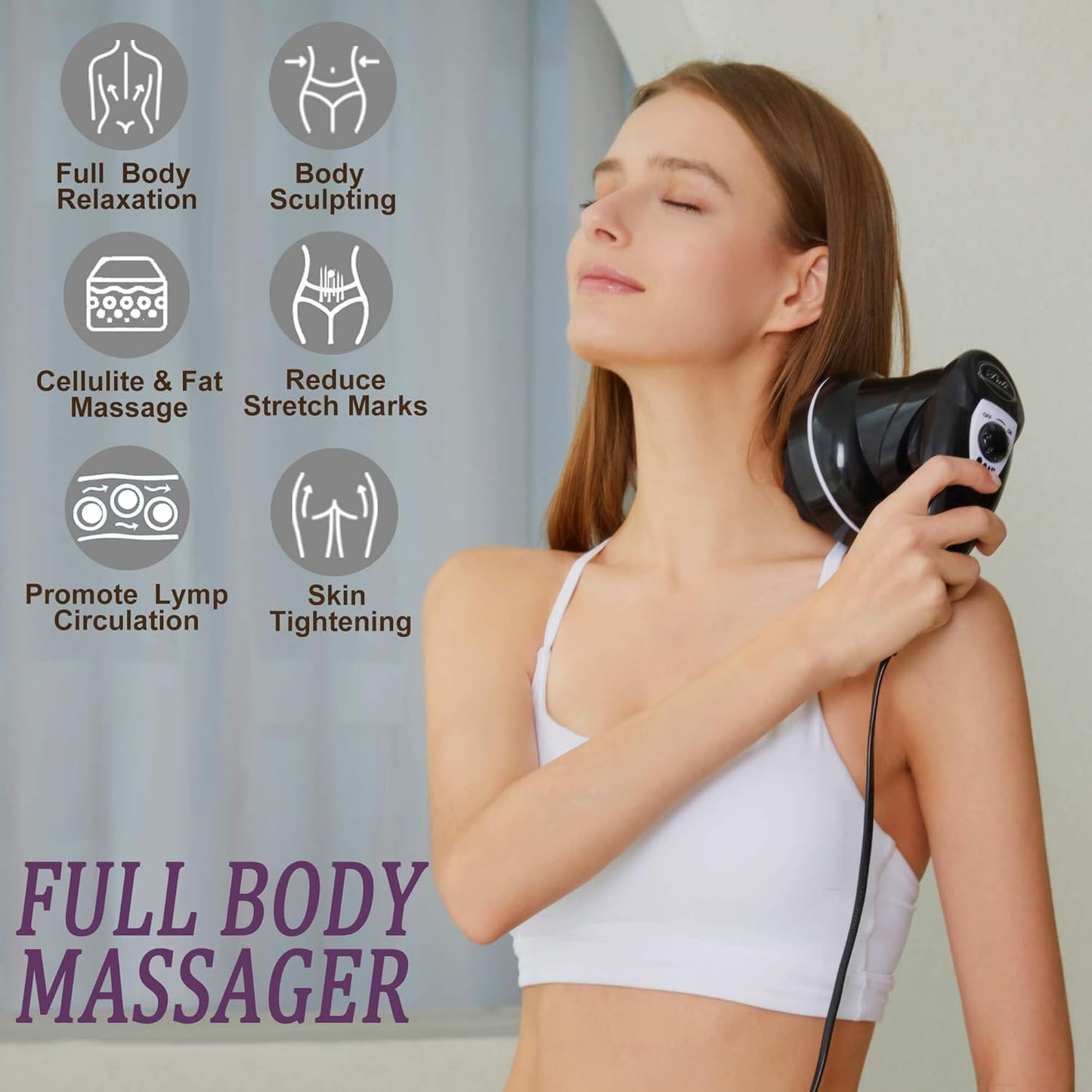 Body Sculpting Machine for Women - 6-Speed Cellulite Massage & Lymphatic Drainage Device with Lipo Roller, Handheld Home Use for Belly Fat, Stomach, Thighs & Buttocks Sculpting