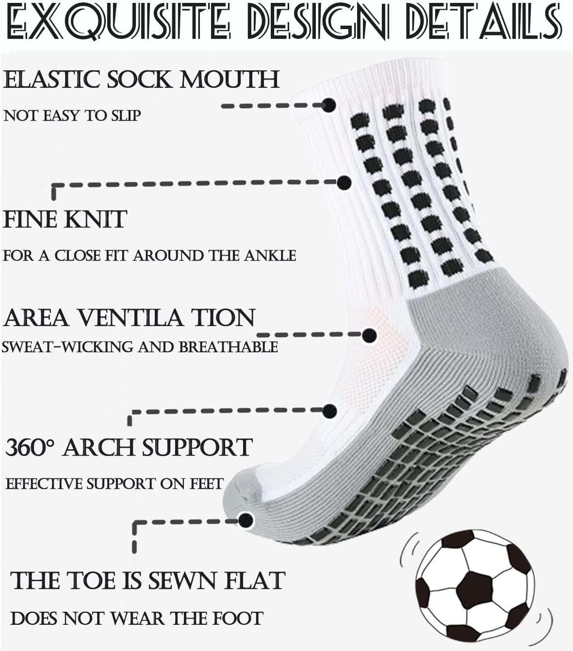 KMOLY 1 Set Soccer Grip Socks,Shin Guard Sleeves for Football Basketball for Men and Women Black/White One Size