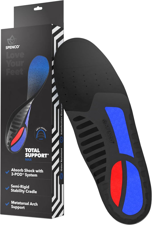 Spenco Total Support Max Shoe Insoles - Orthotic Metatarsal Arch Support Inserts for Men & Women - Absorbs Shock, Reduces Over-pronation - EVA Layer Conforms to Foot Contours, Deep Heel Cupping