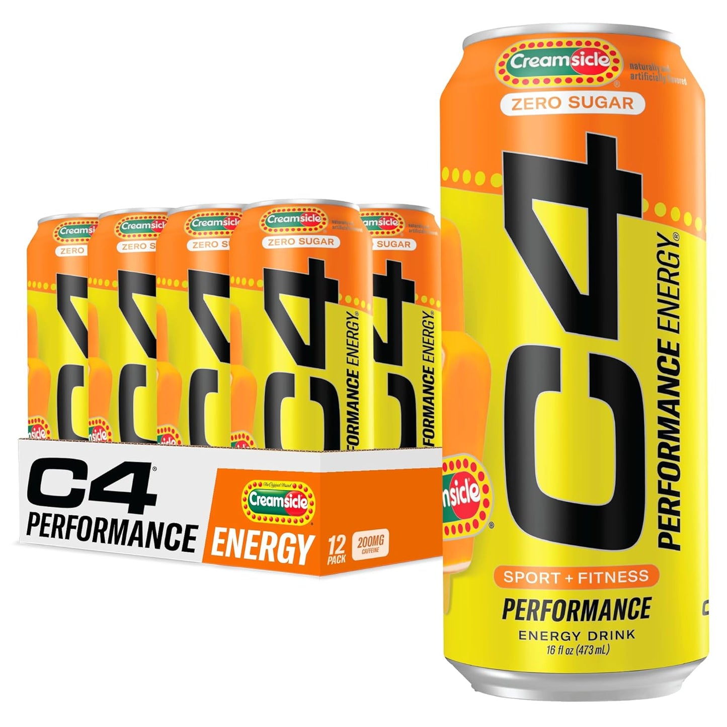 Cellucor C4 Performance Energy Drink | Zero Sugar Carbonated Preworkout Energy | 200mg Caffeine with Beta Alanine | Orange Creamsicle | 16 Fl Oz (12 Pack)