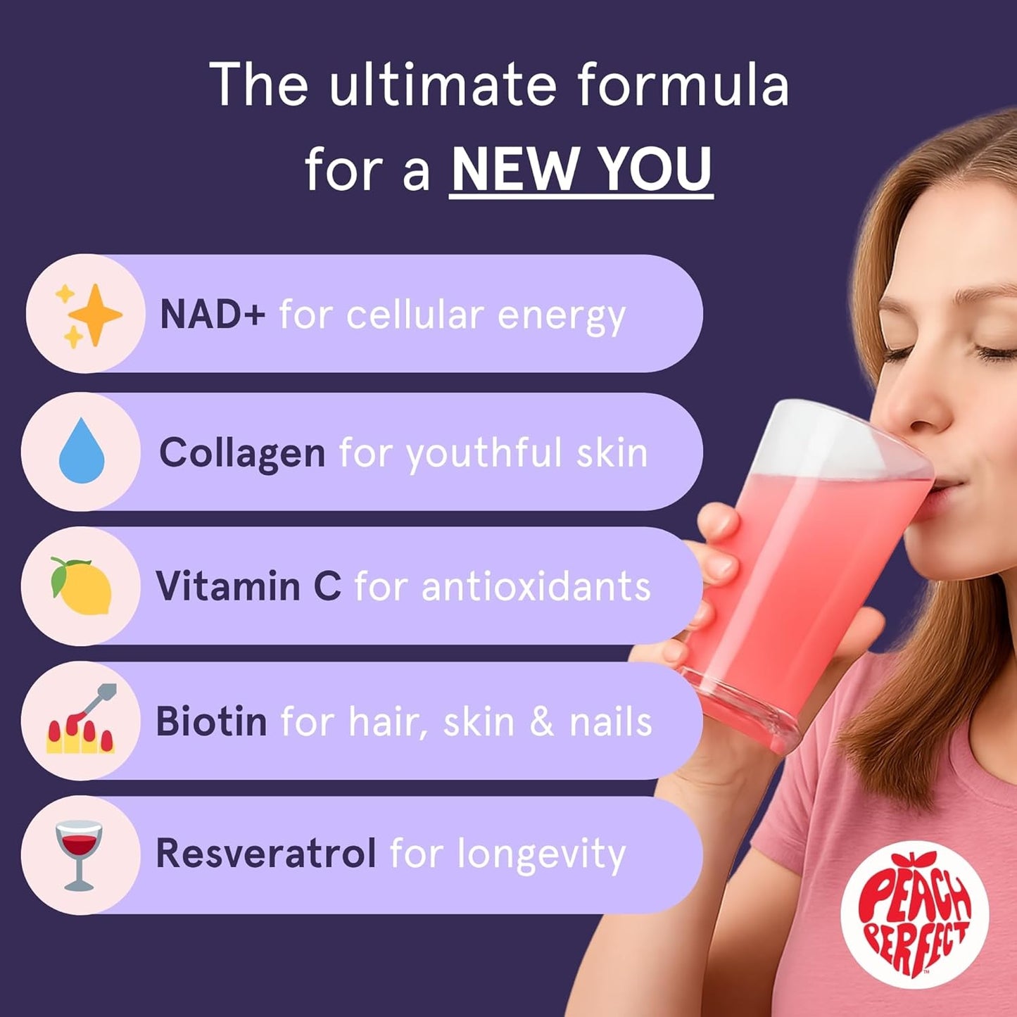 NAD Supplements for Women – Liposomal NAD+ Collagen Powder, 500mg NAD, Resveratrol, Vitamin C & Biotin – NMNH Alternative for Healthy Aging & Energy, Hair Skin & Nails – Pink Lemonade Mix, 30 SVG