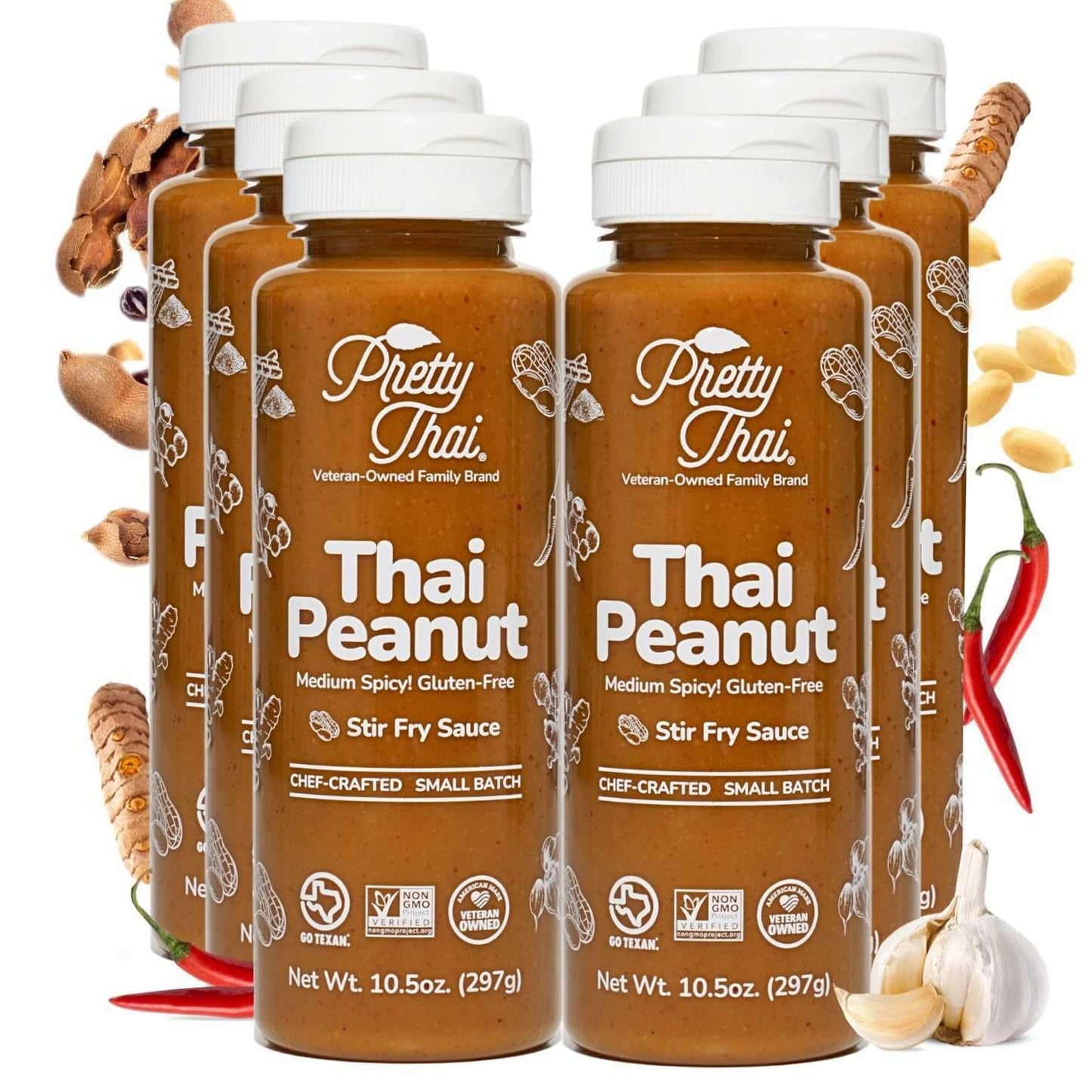 Pretty Thai Peanut Sauce, Gluten Free Certified Non-GMO Vegan Authentic Stir Fry, Dressing, Rice Seasoning, Condiment & Dipping Sauce, 100% Natural (Pack of 6)