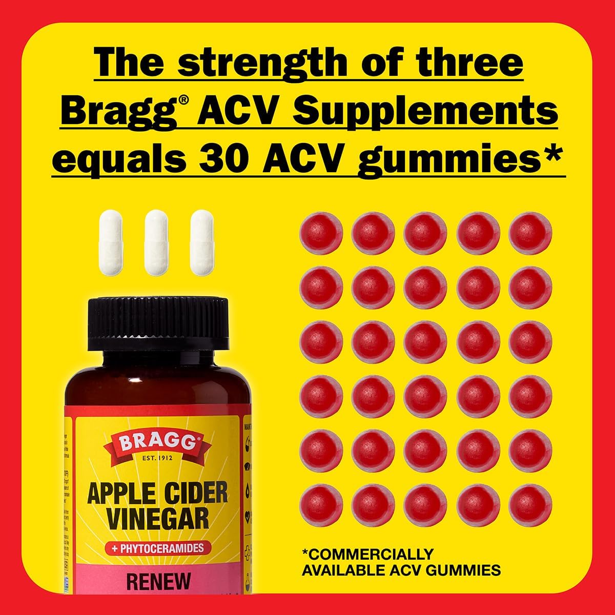 Bragg Renew Apple Cider Vinegar Capsules with Phytoceramides - 90 Capsules - Maintains Healthy Skin and Promotes Hydration