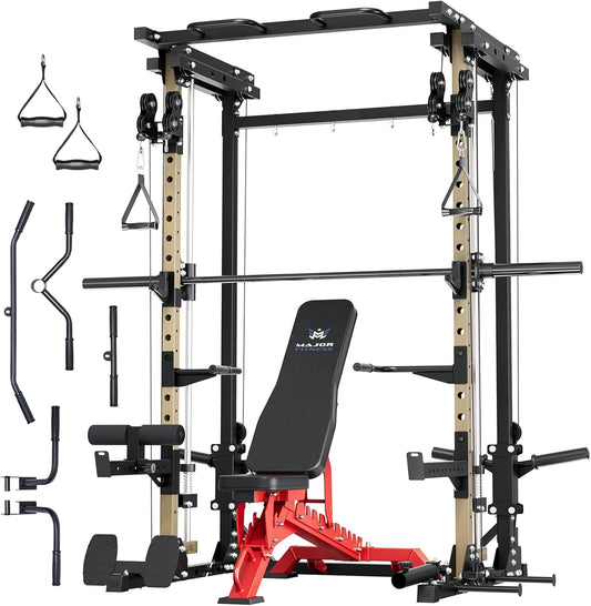 Major Fitness Drone3 Smith△ Machine – All-in-One Home Gym Squat Rack with Weight Bar, Cable Crossover Machine – Heavy-Duty Fitness Equipment for Strength Training and Full-Body Workouts