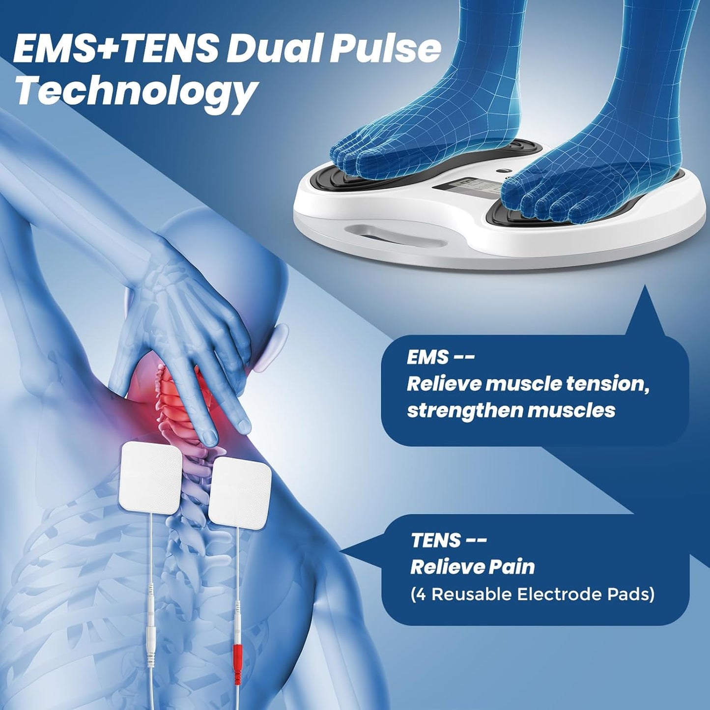 Transcutaneous Electrical Nerve Stimulator, TENS EMS Leg Foot Massager with LCD Display, Back & Shoulder Muscle Stimulation and Relief of Sore Muscles