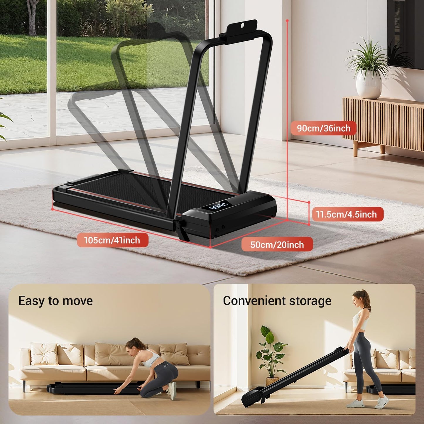 17% Incline Walking Pad Treadmills for Home and Office, 3-in-1 Folding Treadmill, Portable Under Desk Treadmill with 2.5 HP Quiet Brushless, 300 LBS Capacity