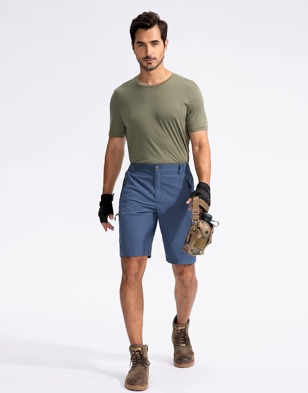 Pudolla Men's Hiking Cargo Shorts 9" Lightweight Outdoor Work Shorts for Men Travel Golf Camping Casual with 5 Zipper Pockets