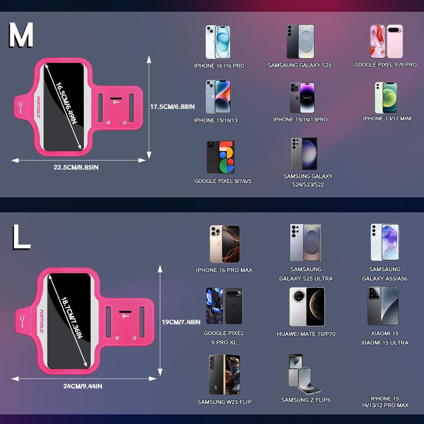 PORTHOLIC 2025 Running Armband Water Resistant Sports Phone Holder Case with Extension Strap, Key Card Slot Up to 6.9" Phone for iPhone 17/16/15/14/13 Plus Air Pro Max XR/XS, Galaxy S25/24/S10