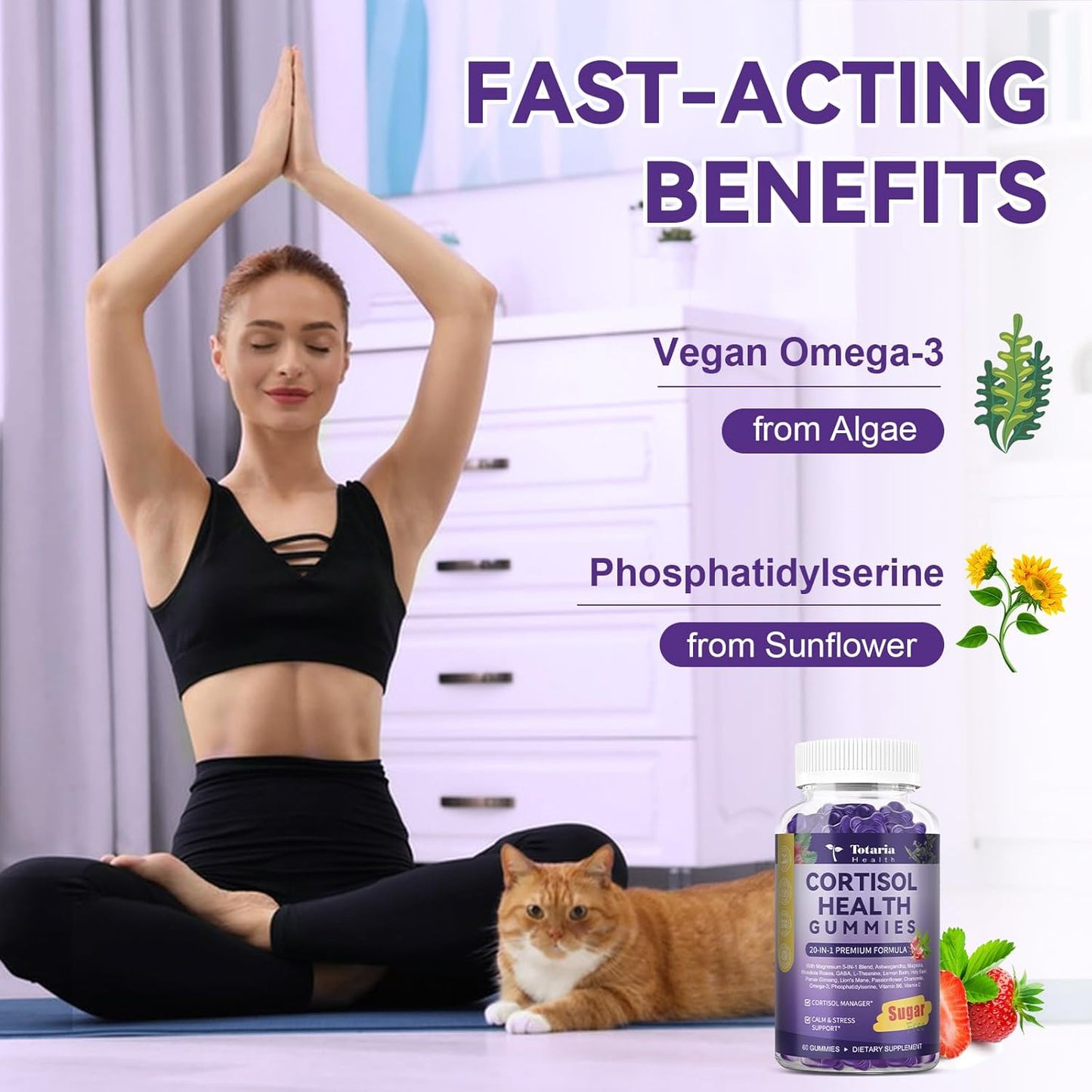 Cortisol Supplements for Women & Men 20-in-1 Cortisol Gummies with Ashwagandha Rhodiola Rosea Magnesium Phosphatidylserine Calm Focus Mood Support Healthy Cortisol Levels 30 Day Supply