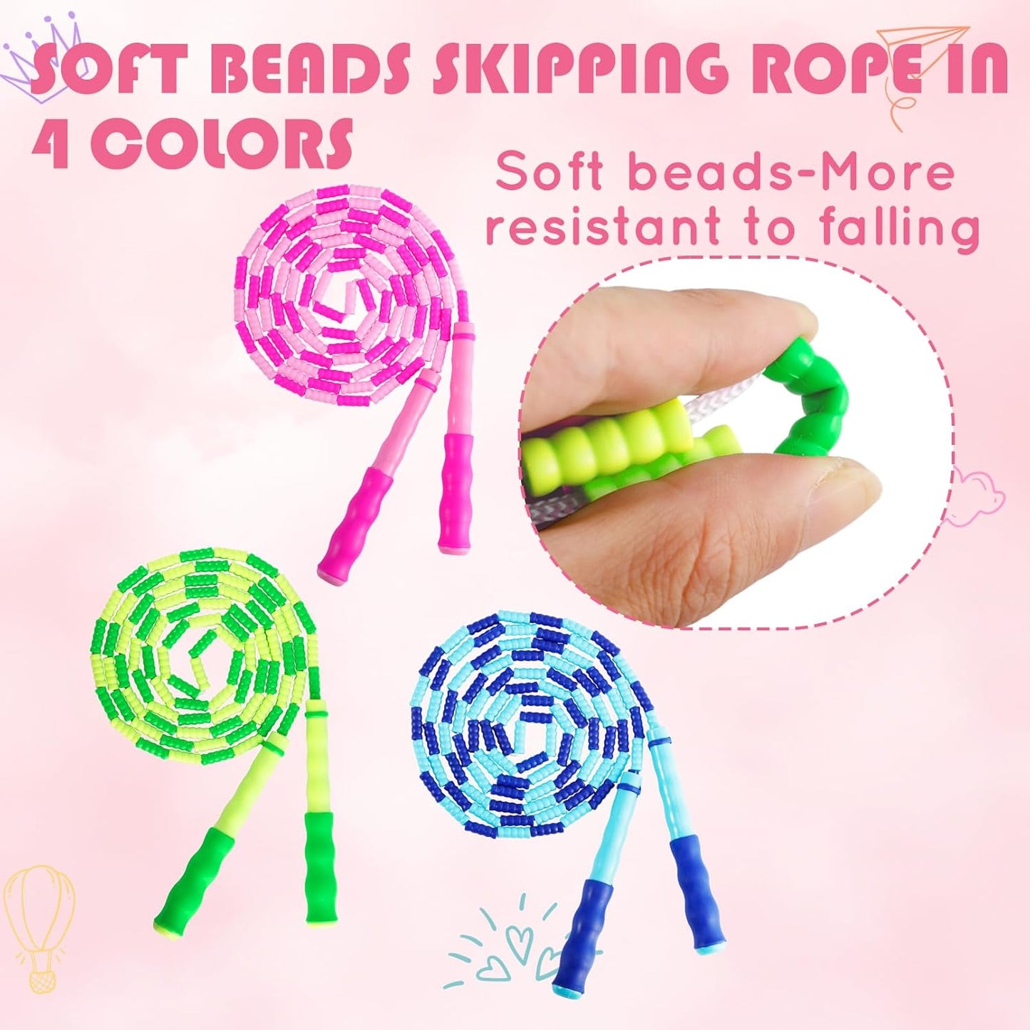 12 Pack Jump Ropes for Kids,Beaded Jump Rope,Adjustable Length Tangle-Free Segmented Jumping Rope,Beaded Skipping Ropes for Kids,Men,Women,Adults Exercise,8.2 Ft