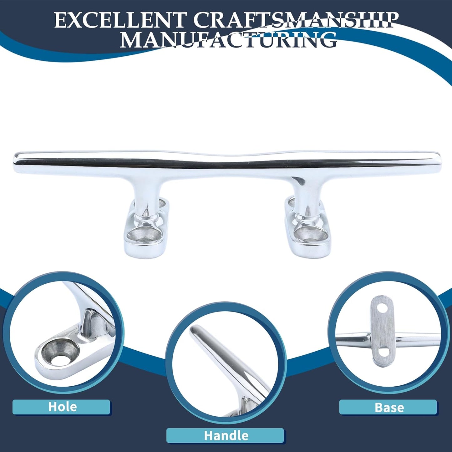 SHENGHUISS Boat Cleat 316 Stainless Steel Open Base Boat Dock Cleats（4"/5"/6"/8"/10"/12"） Silver/Gold for Boat, Dock, Kayaks, Nautical Decor ect