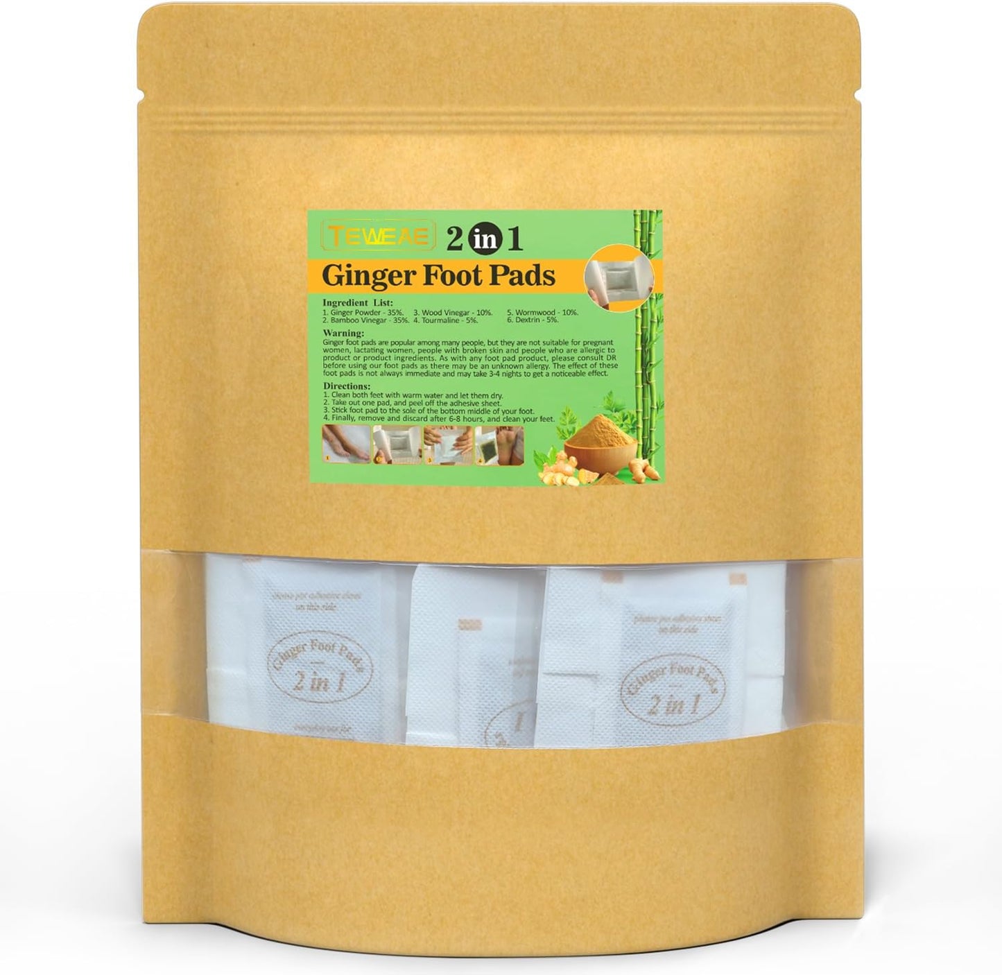 2 in 1 Foot Pads, 120 Pads Tear and Use Pure Ginger Bamboo Wormwood Foot Pads, Bigger Adhesive ''Stay in Place'' Goodnight Pads