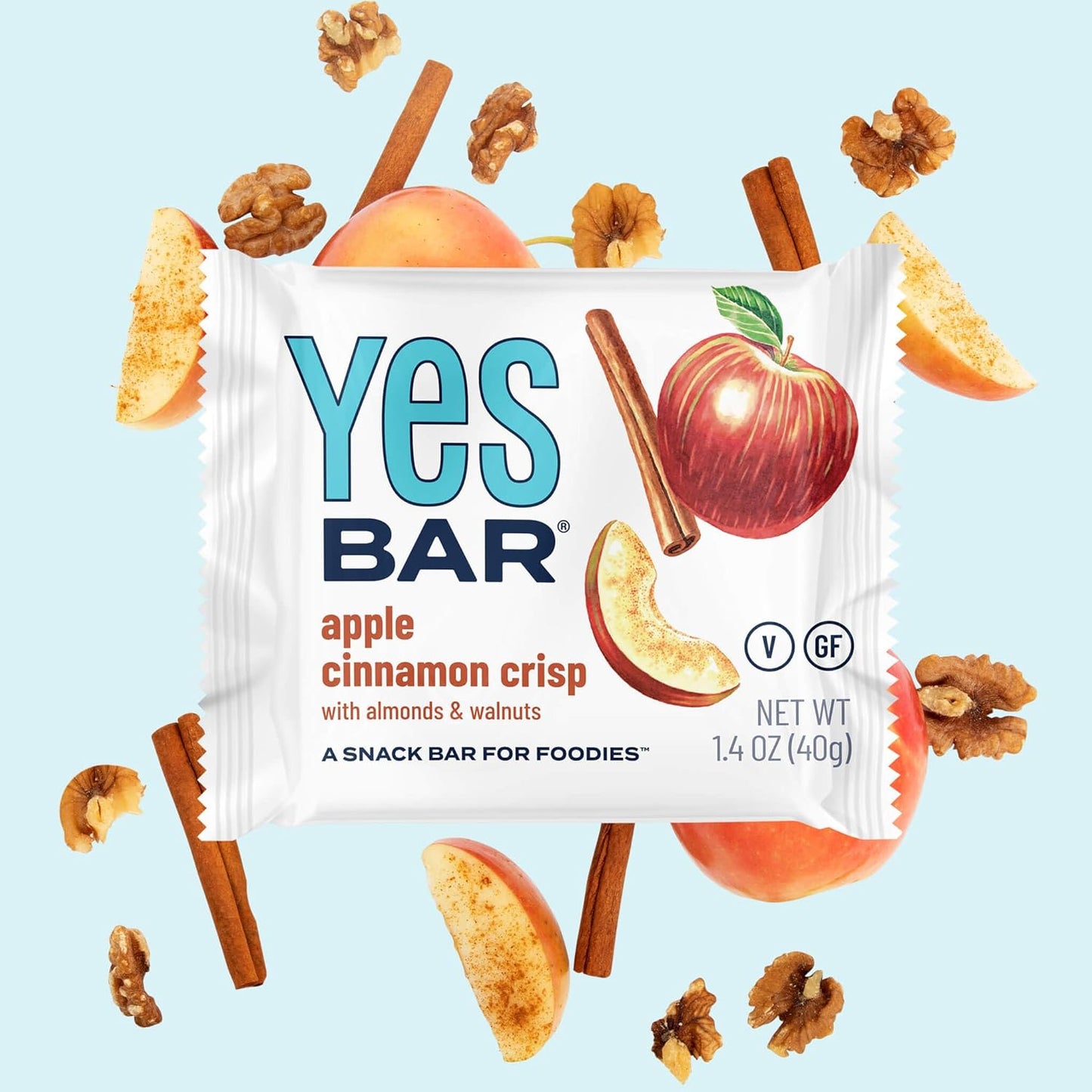 The YES Bar – Apple Cinnamon Crisp – Plant Based Protein, Decadent Snack Bar – Vegan, Paleo, Gluten Free, Dairy Free, Low Sugar, Healthy Snack, Breakfast, Low Carb, Keto Friendly (24 Count)