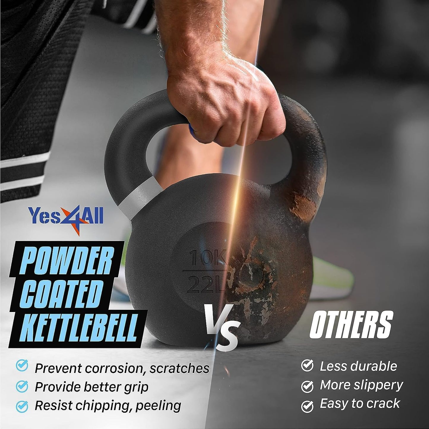 Yes4All Powder Coated Cast Iron Kettlebell Strength Training Kettlebells Weight Set for Full Body Workout, Home Gym