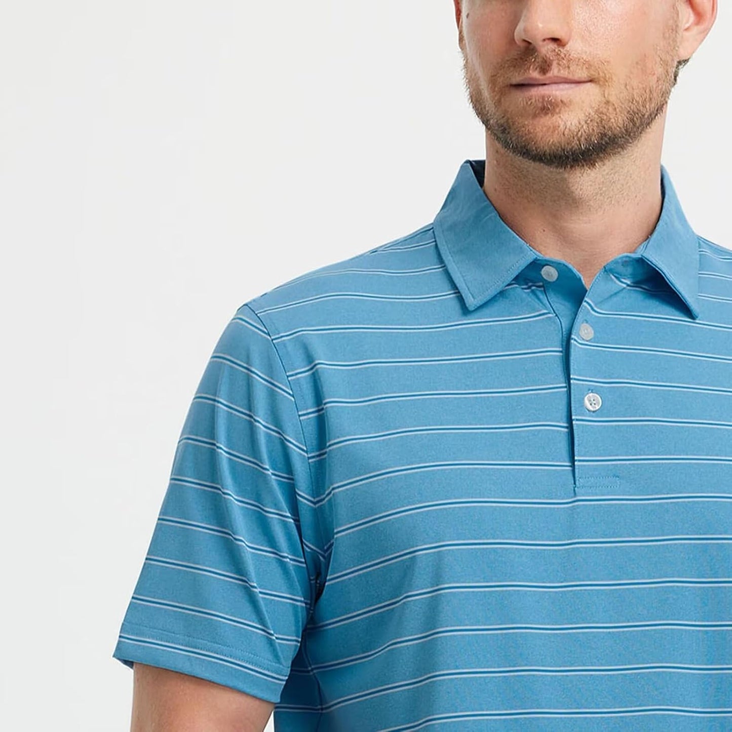 M MAELREG Golf Shirts for Men Moisture Wicking Striped Polo Performance Dry Fit Business Sports Mens Polo Shirts Short Sleeve