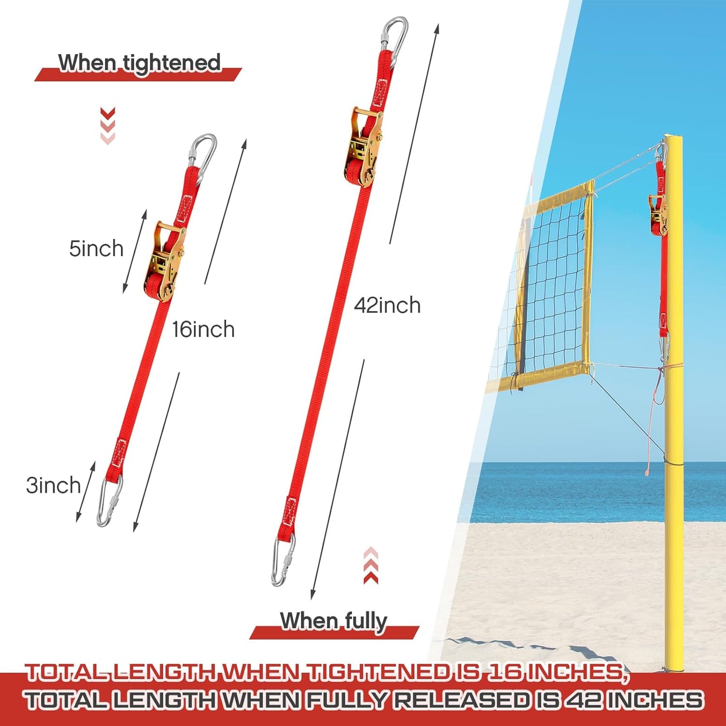 2 Pcs Volleyball Net Ratchet Strap Heavy Duty Net Tensioning Lever Ratchet Volleyball Poles Rope Tightener