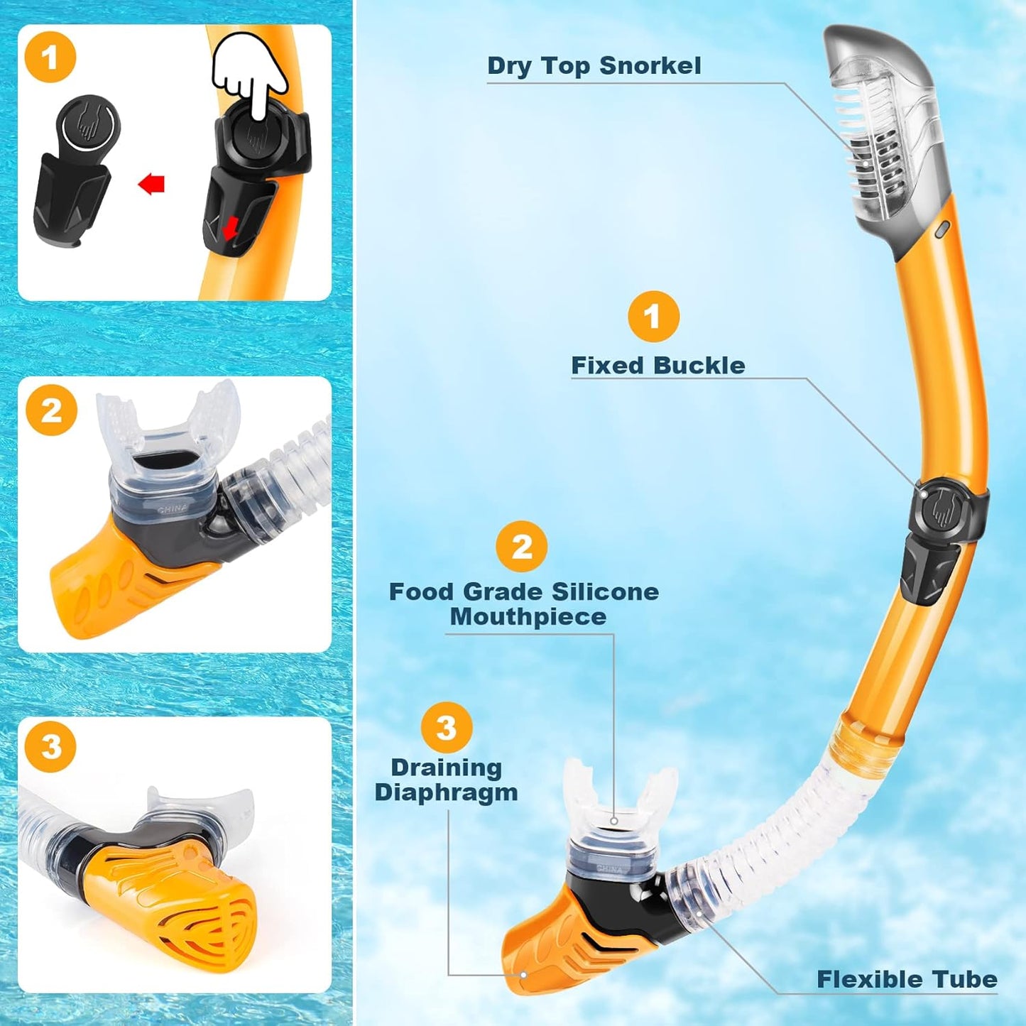 ZEEPORTE Mask Fin Snorkel Set, Travel Size Snorkeling Gear for Adults with Panoramic View Anti-Fog Mask, Trek Fins, Dry Top Snorkel and Gear Bag for Swimming Training, Snorkeling Kit Diving Packages