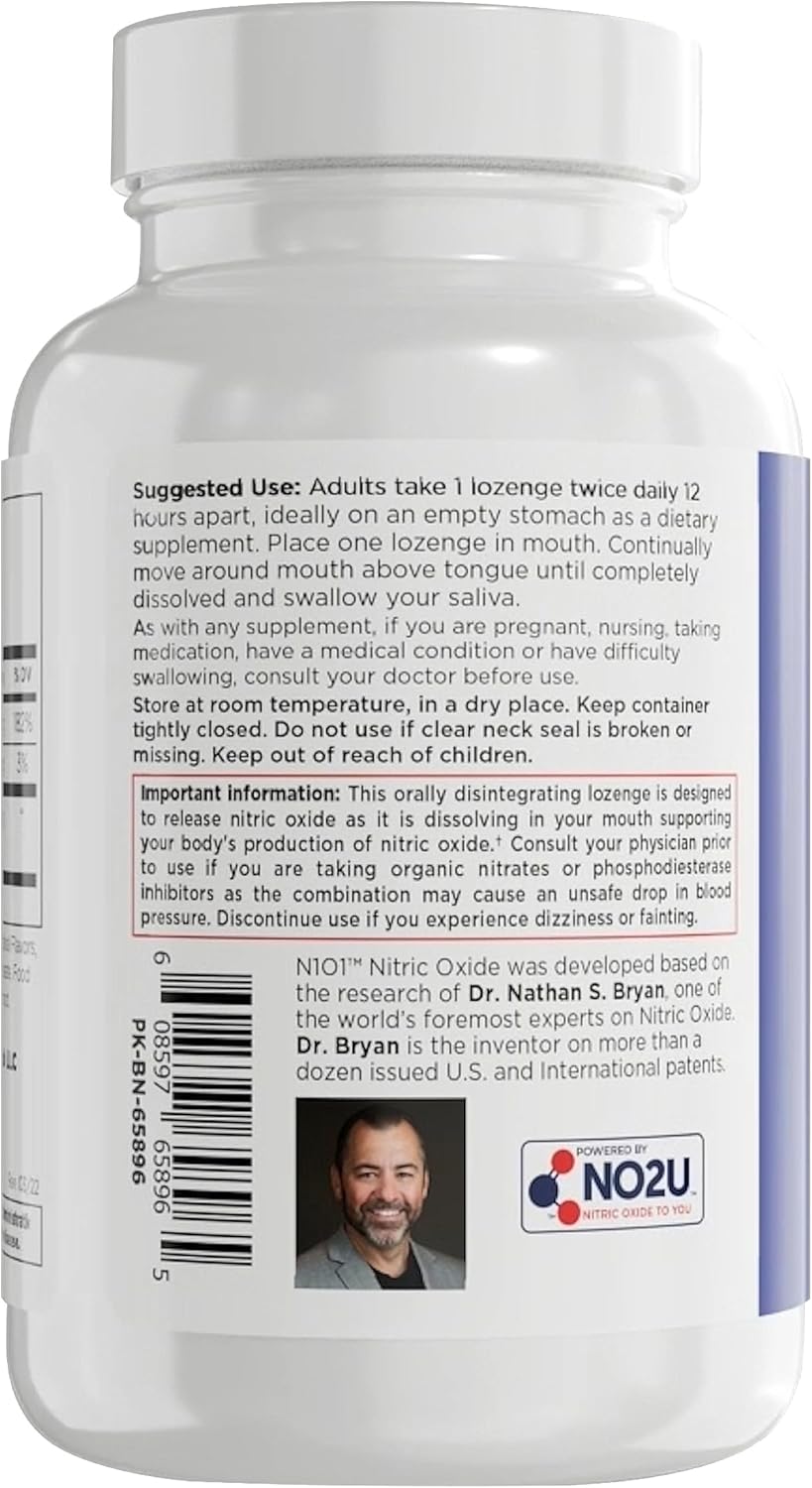 Nitric Oxide Lozenges for Heart Health Support - Dietary Supplement for Blood Flow, Oxygenation and Blood Pressure - 180 Count