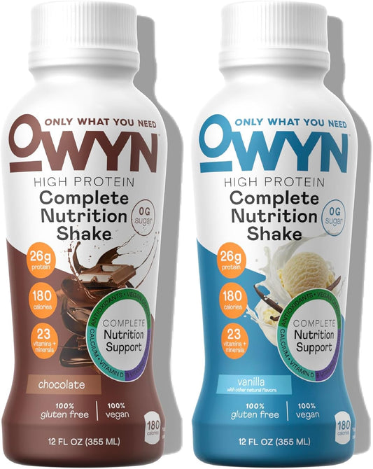 OWYN Only What You Need High Protein Plant Based Complete Nutrition Shake, Chocolate & Vanilla Variety Pack, 12 Fl Oz (12 Pack)