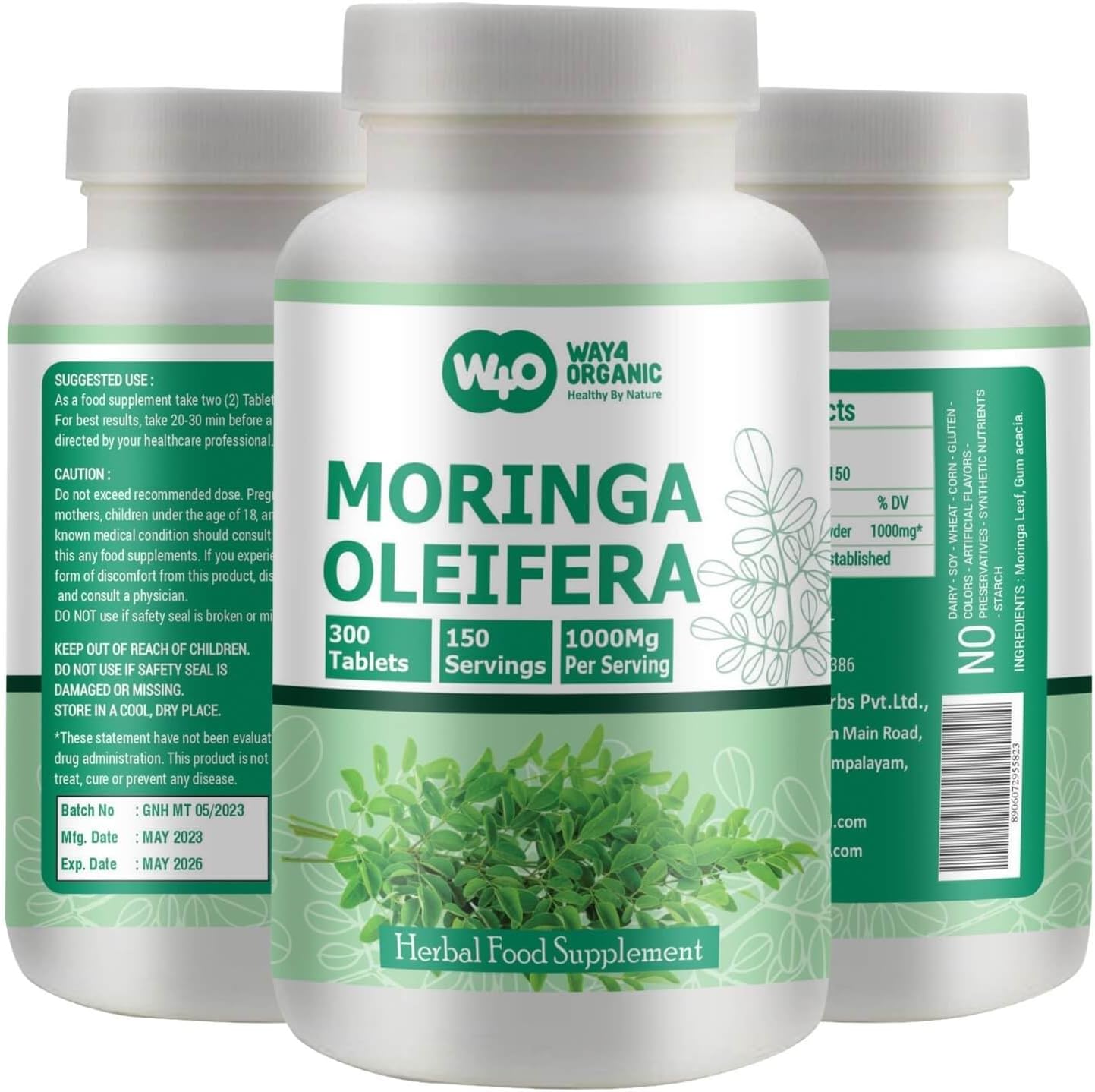 Moringa Leaf Powder Capsules (Tablets) - 300 Pills, 150 Servings, 1000 mg (2 Pack)