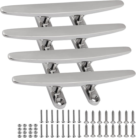 SHENGHUISS Boat Cleat 316 Stainless Steel Open Base Boat Dock Cleats Flat Top Mooring Cleat for Boat, Deck, Dock, Hook (4"/5"/6"/8"/10"/12")