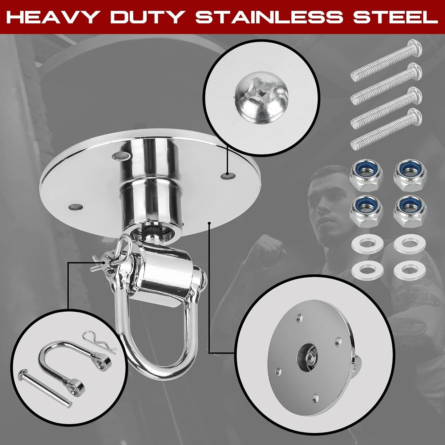 Boxerpoint Speed Bag Swivel Kit - Small Silver 360° - Mounting Hardware & Swivel Clip for Boxing Equipment