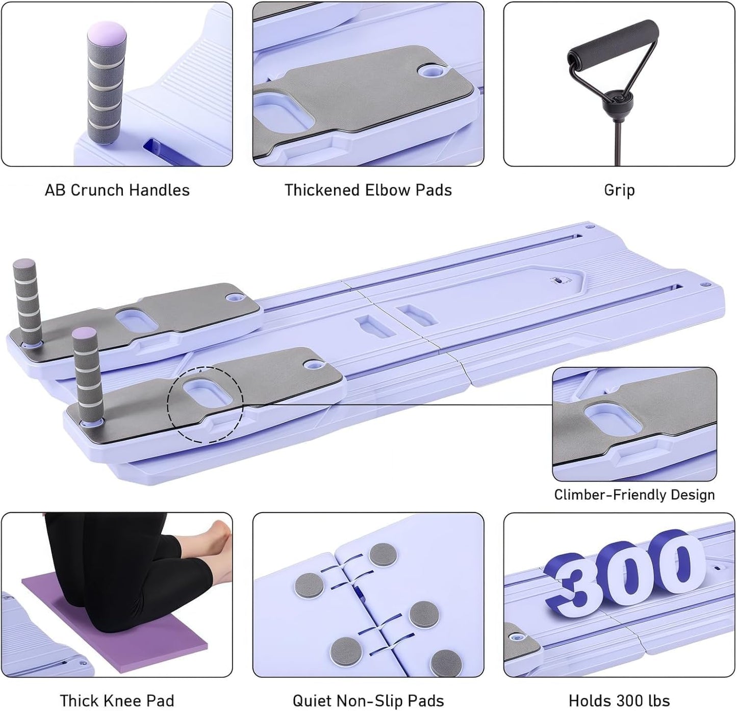 Pilates Board - 2025 Pilates Reformer Set for Full Body Workouts, Foldable Ab Core Trainer Board, 5 in 1 Multi-Purpose Pilates Board for Home with Resistance Bands, Ideal for Women & Men (Purple, L)