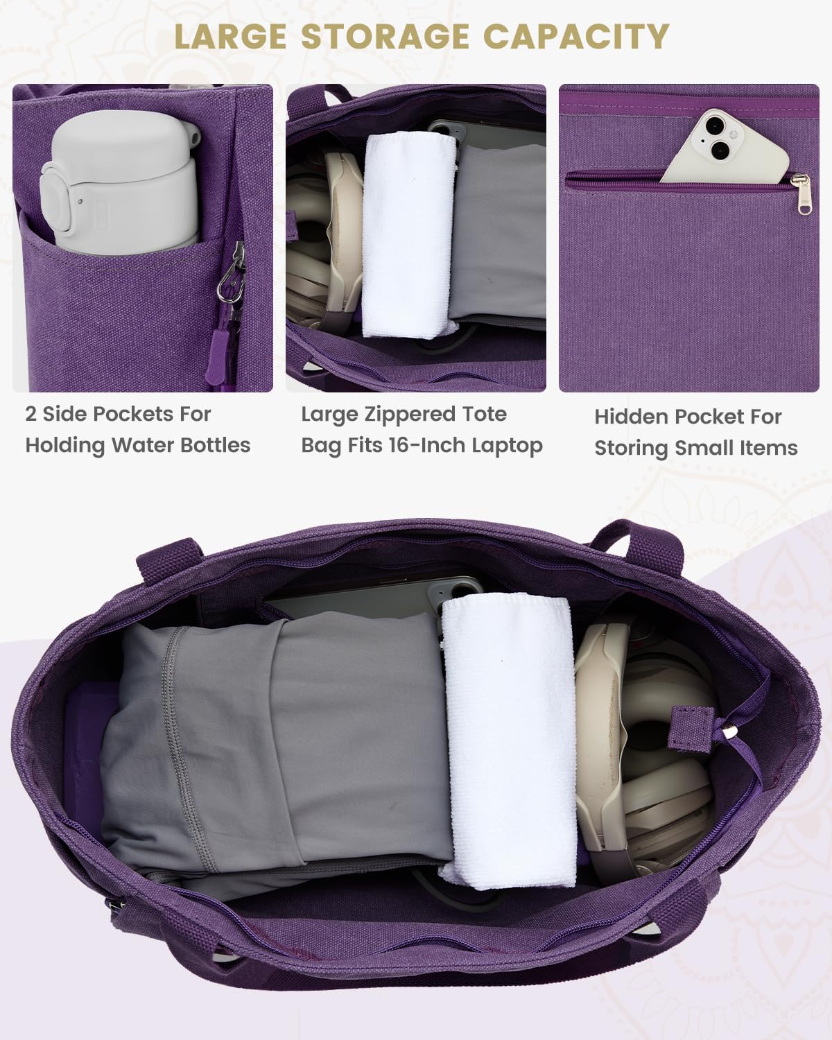 Gonex Yoga Mat Bag, Large Tote Bag with Multi Pockets for Women Men, Canvas Mat Carrier, Full Zipper Easy Access for Pilates Gym Travel