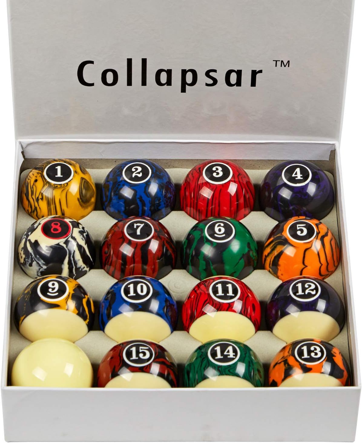 Collapsar Deluxe 2-1/4" Billiard Pool Balls Marble-Swirl Style Billiards Ball Complete 16 Ball Set (Several Style Available)