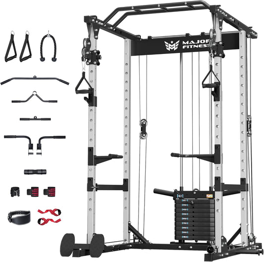 MAJOR FITNESS Drone1 Power Cage - Multi-Function Power Rack for Home Gym, Squat Rack, Cable Crossover System, for Strength Training, Heavy-Duty Steel Construction