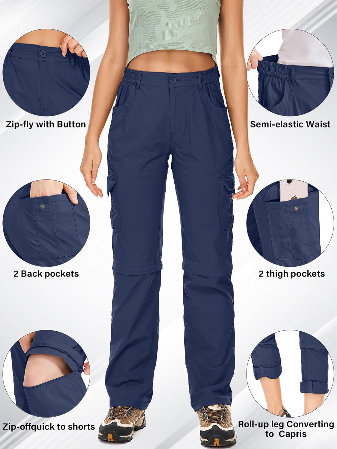Women's Hiking Pants Convertible Quick Dry Lightweight Zip Off Fishing Travel Safari Pants