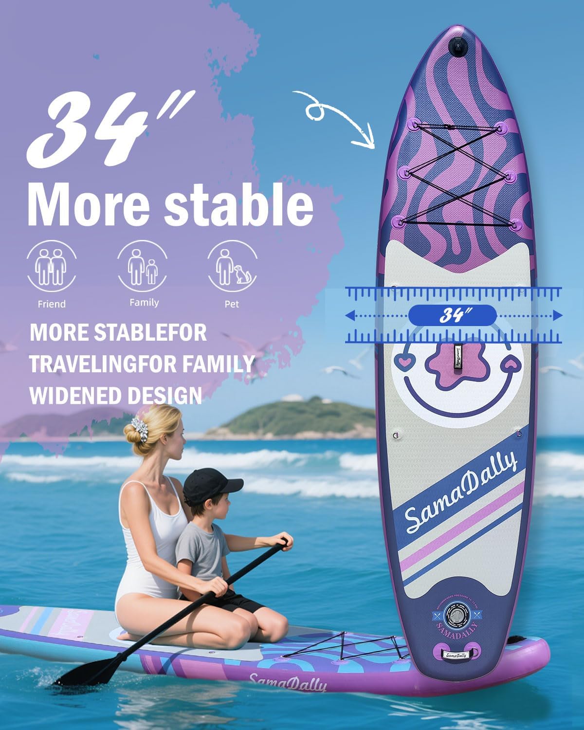 11'Stand Up Paddle Boards Surf Control with Premium SUP Board Accessories Backpack & Removable Fins, 34" Wide Inflatable Paddle Boards of All Skill Levels