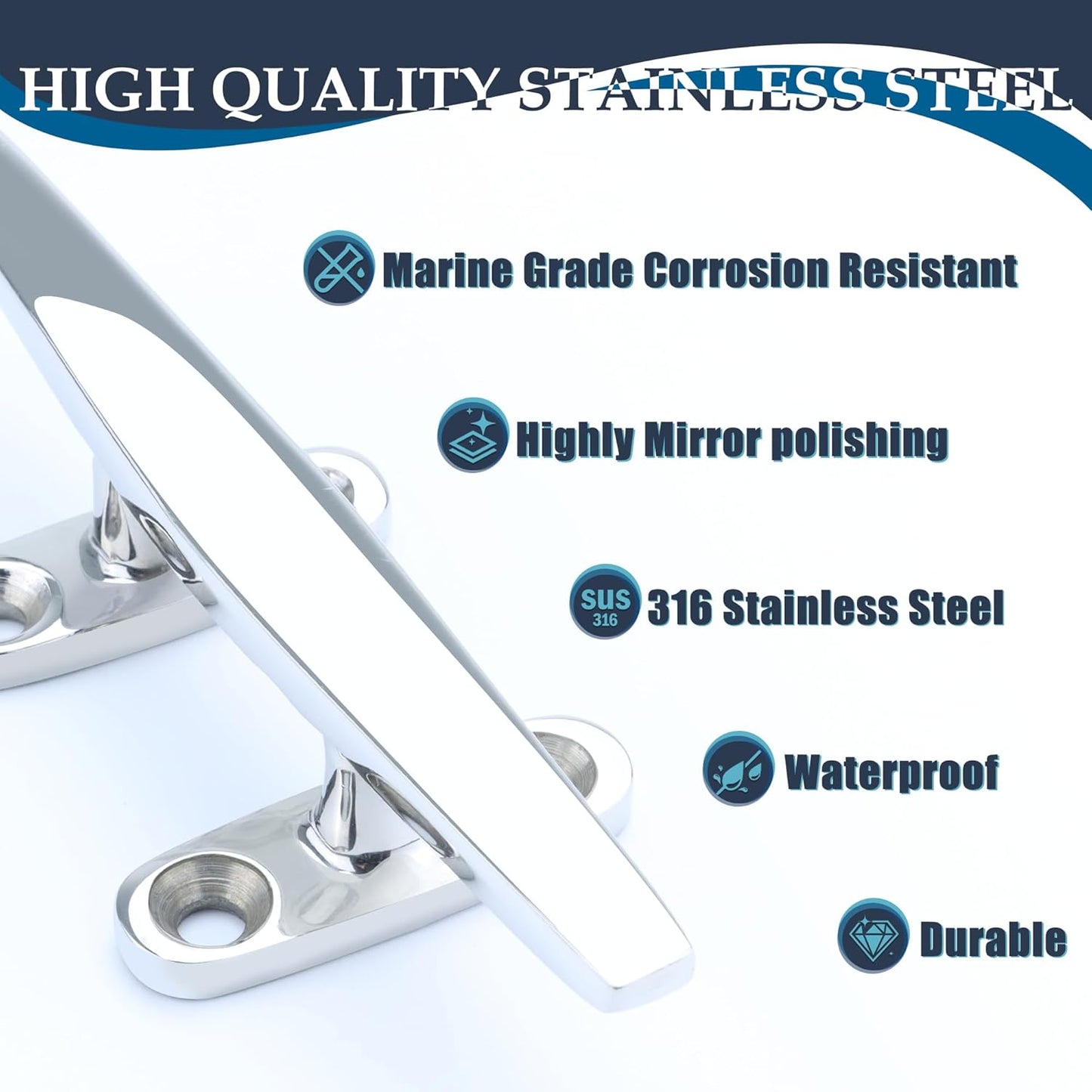 SHENGHUISS Boat Cleat 316 Stainless Steel Open Base Boat Dock Cleats Flat Top Mooring Cleat for Boat, Deck, Dock, Hook (4"/5"/6"/8"/10"/12")