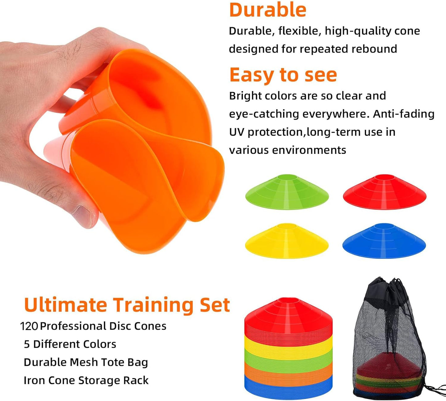 60/120 Pack Agile Soccer Cones with Portable Bags & Brackets,Sports Cones,Cone Sport,Agile Soccer Cones Used for Football Training…