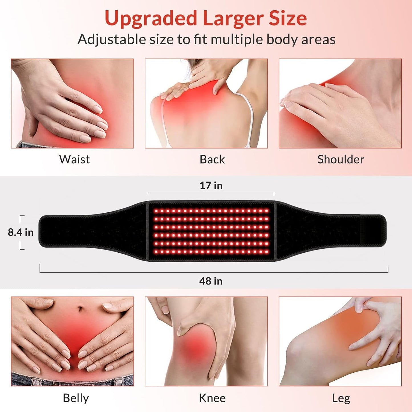 Red Light Therapy Belt, Infrared Light Therapy Device with Massage and Timer, Rechargeable 660nm&850nm Red Light Therapy for Body Pain Relief（7.9 * 47’‘）