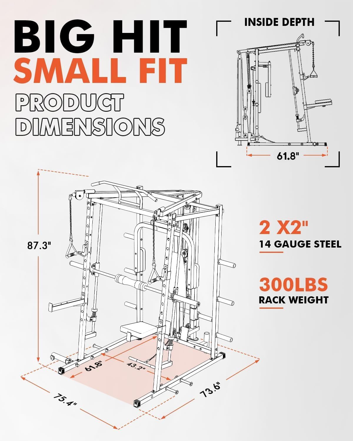 Mikolo All-in-One Smith Machine Home Gym, 2000LBS Power Cage with Cable Crossover System, Integrated Squat Rack with Weight Bar for Full-Body Training—LAT Pulldown, T-Bar Row, Triceps, Chest Fly
