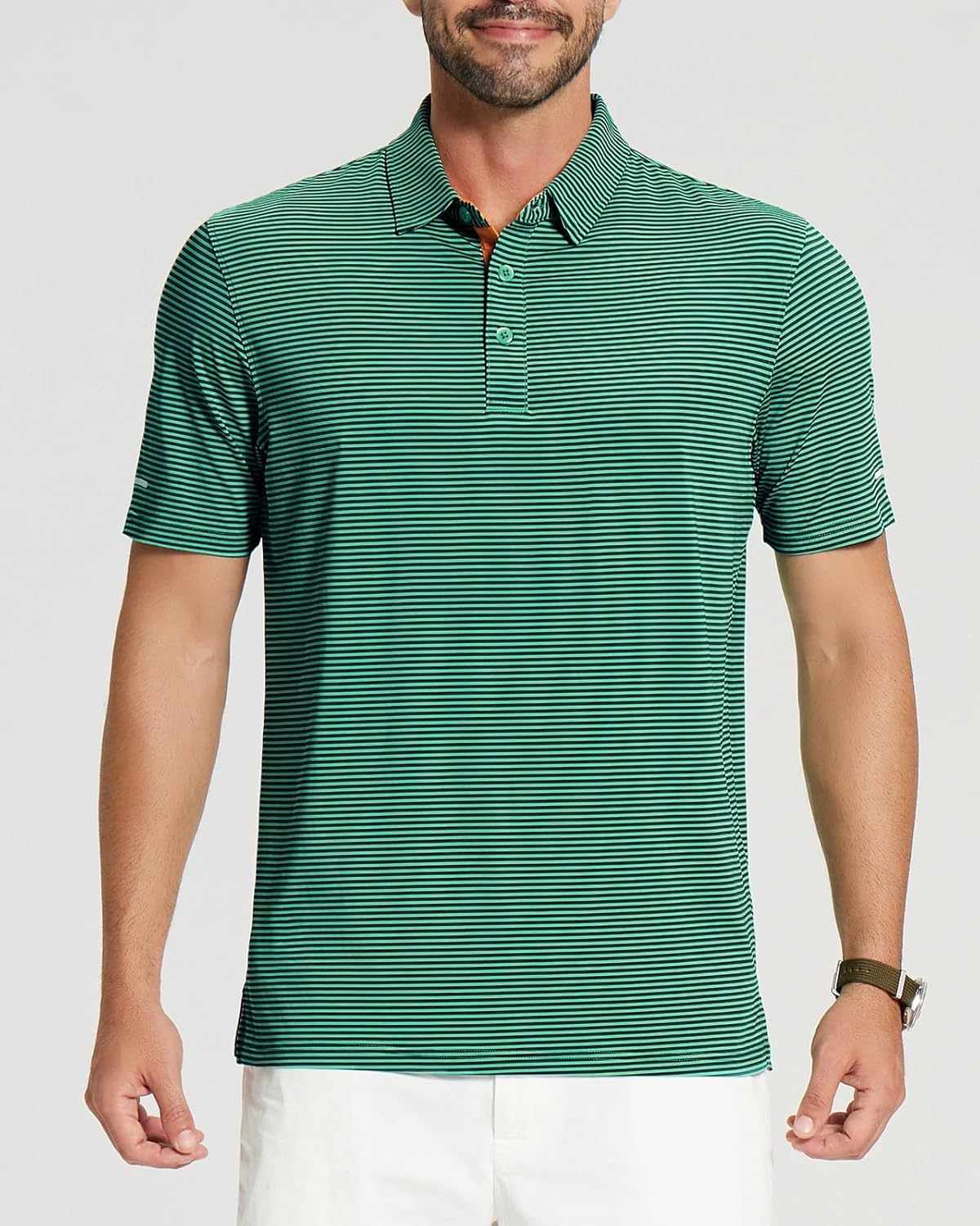 Golf Shirts for Men - Moisture Wicking Short Sleeve Performance Sport Casual Striped Collared Mens Polo Shirt