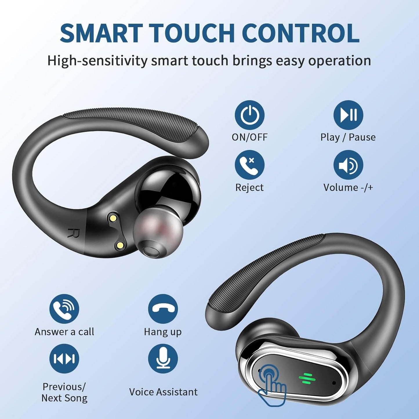Wireless Earbuds, 2025 Bluetooth 5.4 Headphones Sport, Bluetooth Earbuds with ENC Noise Canceling Mic, 50H Stereo Wireless Headphones IP7 Waterproof with Earhooks, Dual LED Display for Workout/Running