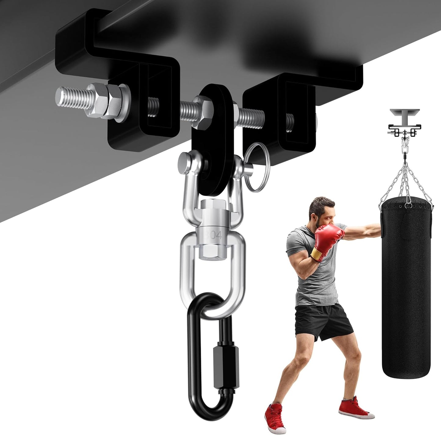Yes4All Punching Bag Hanger, Stainless Steel Swivel Chain with 4 Snap Hooks for Heavy Bag, Gym Swing, Trapeze, and Hammock