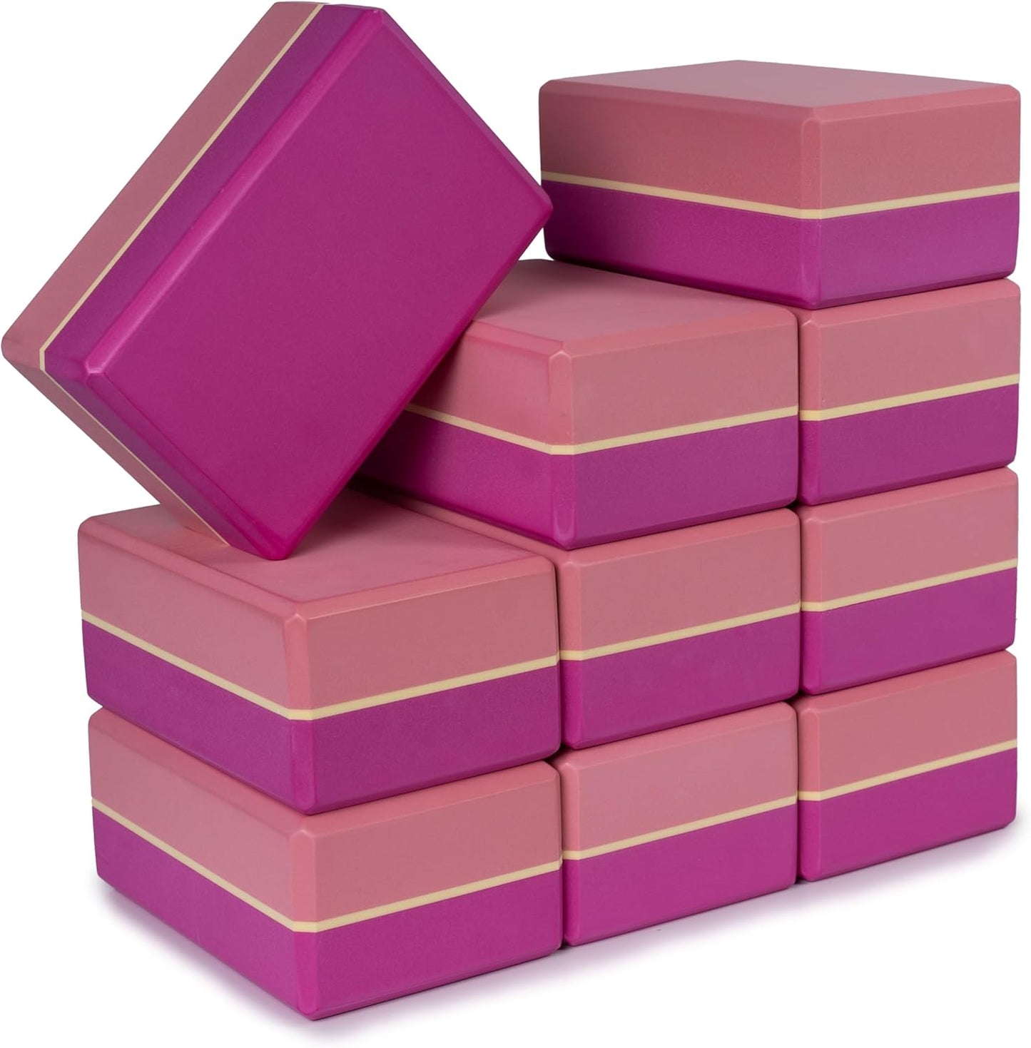 Sunshine Yoga 4" Striped Yoga Block, 10 Pack Bulk EVA Foam Yoga Blocks, Firm and Supportive Yoga Brick, Balance Foam for Stretching, Pilates, and Workout, 4" x 6" x 9"