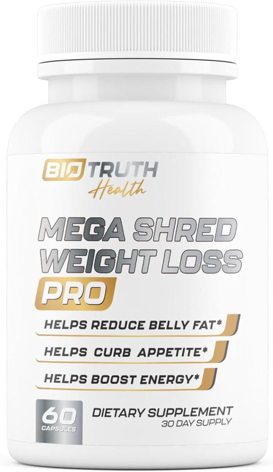 MEGA Shred PRO - Supports GLP-1 Pathway Function - Weight Loss Pills for Women & Fat Burner for Men + Appetite Suppressant Supplement | 3rd Party Tested Supplement - 60 Capsules