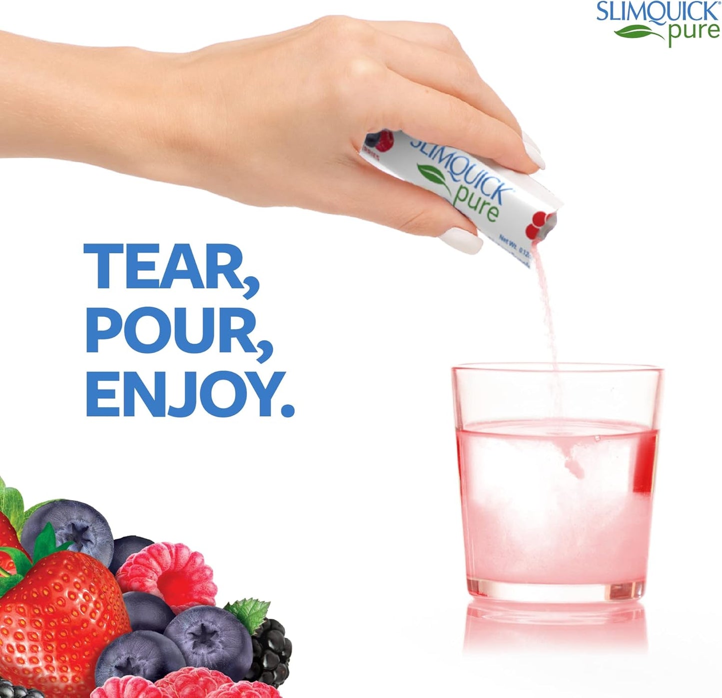 Slimquick Pure 3x Extra Strength Mixed Berry Drink Mix for Women to Help Achieve Weight Goals, Helps Metabolism, Keeps Full for Longer with Green Tea, Caffeine, Chaste Tree, Rhodiola Extract, 26 Count