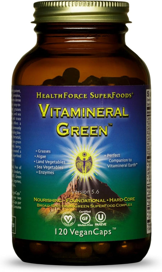 HEALTHFORCE SUPERFOODS Vitamineral Green - Mineral Supplement for Immune & Thyroid Support - Green Powder Supplement with Ingredients from The Land - Gluten-Free & Vegan - 120 Capsules