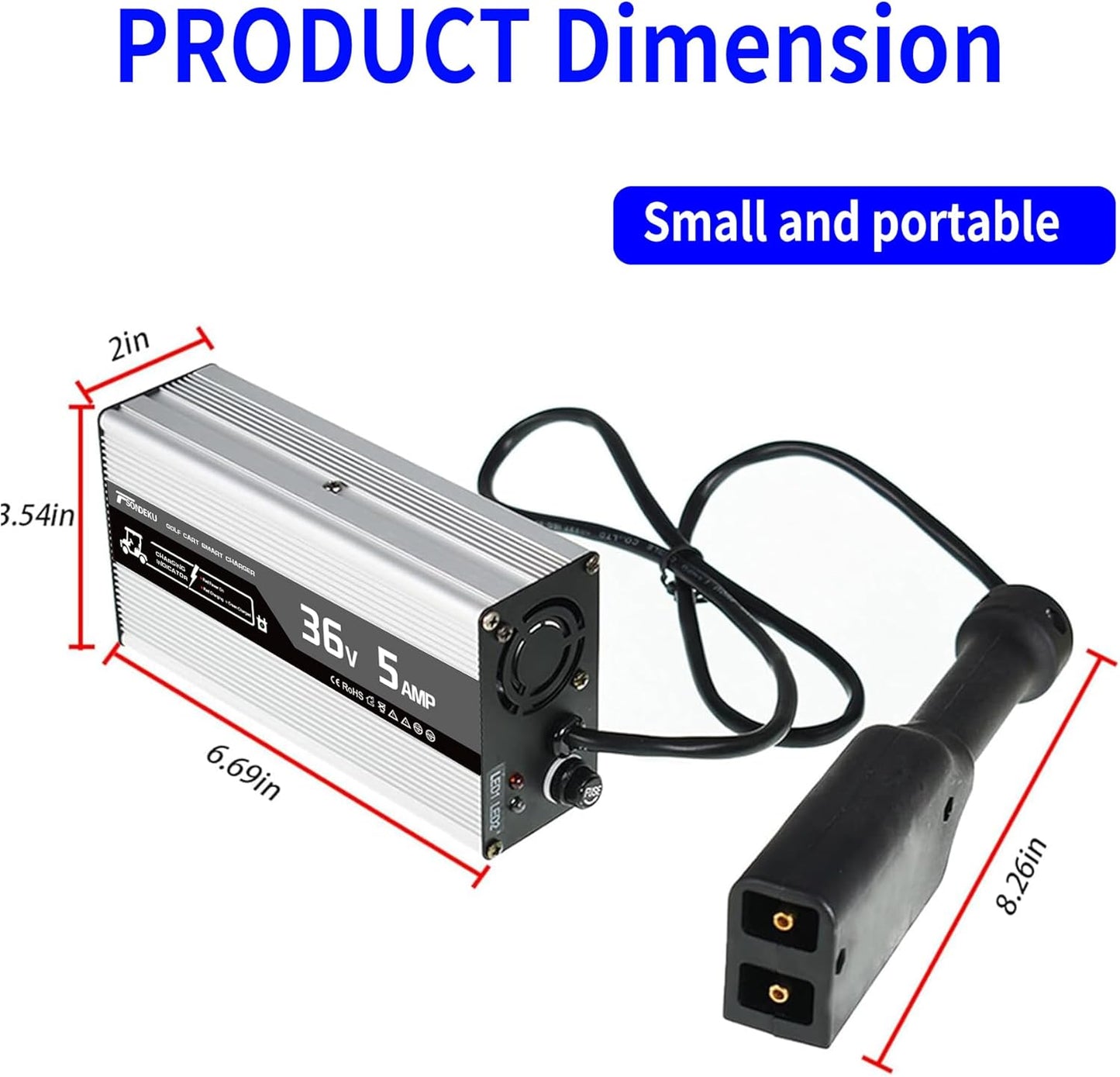 36V 5A Smart Golf Cart Battery Charger for Lead-Acid Batteries with EZGO-TXT Plug - 4-Stage Charging Technology, Fast & Safe Charging