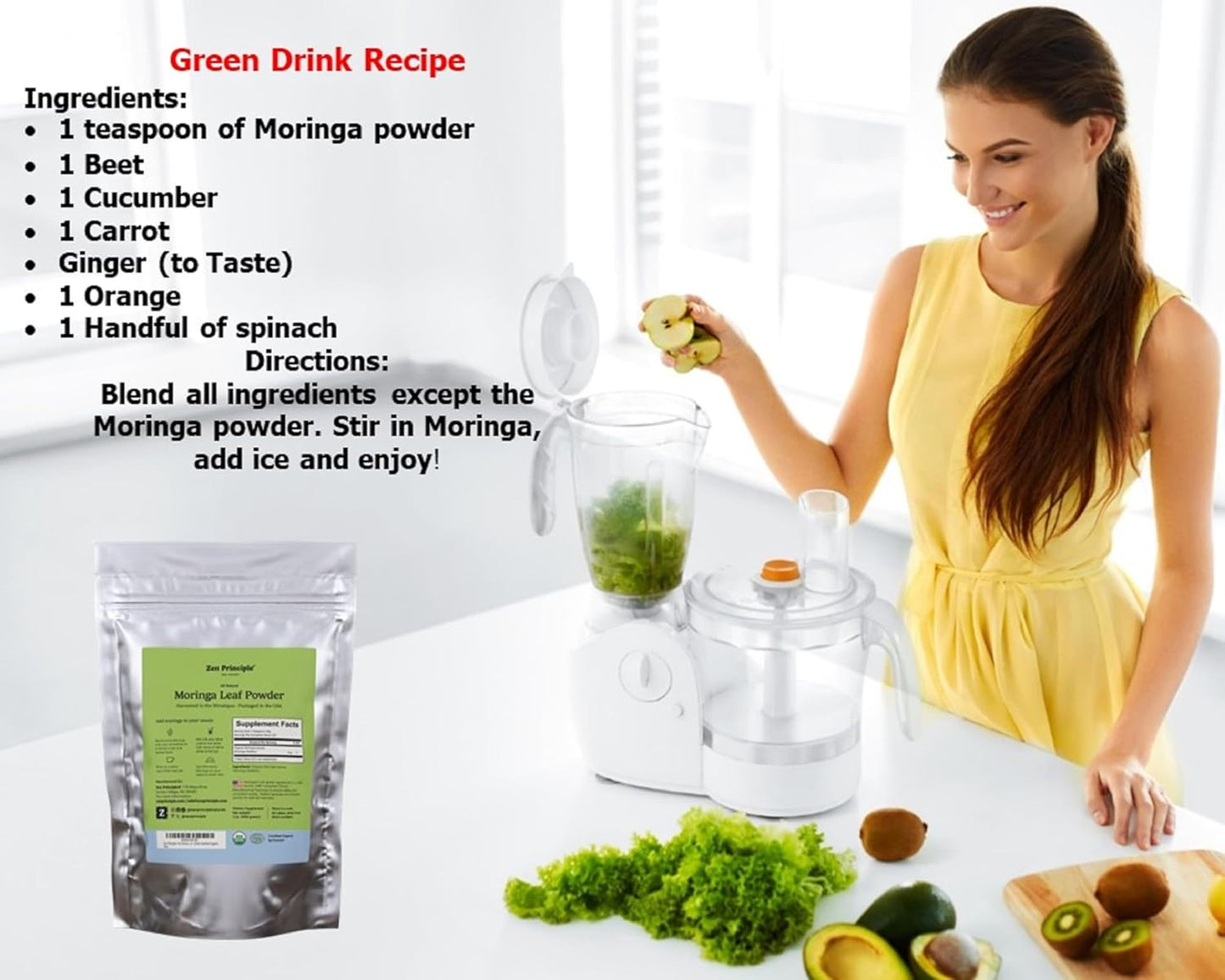Zen Principle 2-Pack Premium Organic Moringa Oleifera Leaf Powder. USDA Certified Organic.