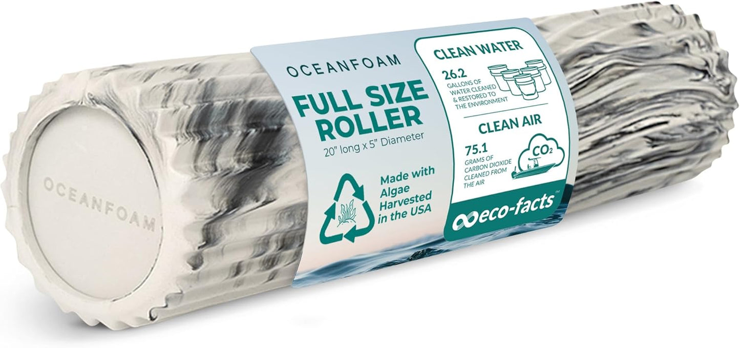 Oceanfoam Tidal Roller - Black Marbled - Muscle Massage Foam Roller for Back Pain & Stretching - Firm and Ergonomic Wide Wave Textured - Yoga, Athletics, & Wellness - Full Size, 20" x 5"