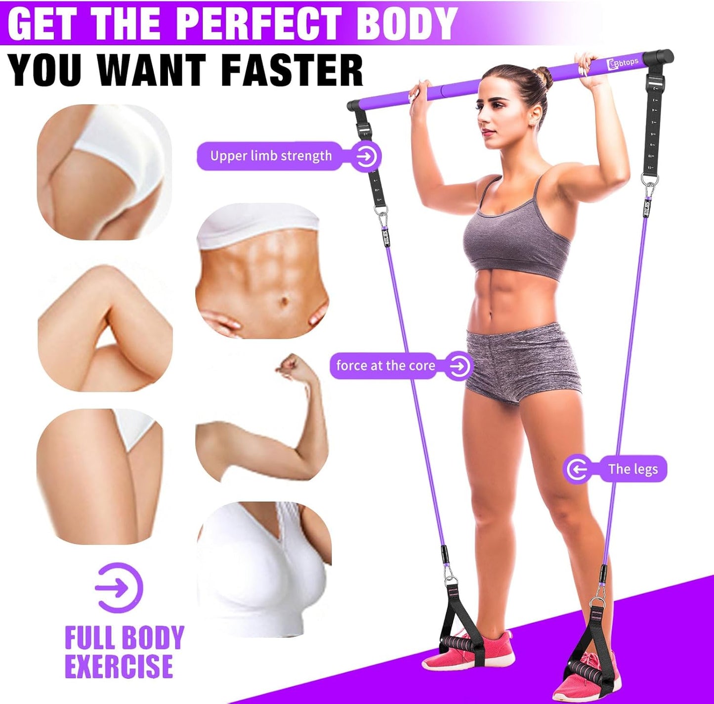 Pilates Bar Kit with Resistance Bands,Pilates Bar with Stackable Bands Workout Equipment for Legs,Hip,Waist and Arm,Exercise Fitness Equipment for Women & Men Home Gym Yoga Pilates