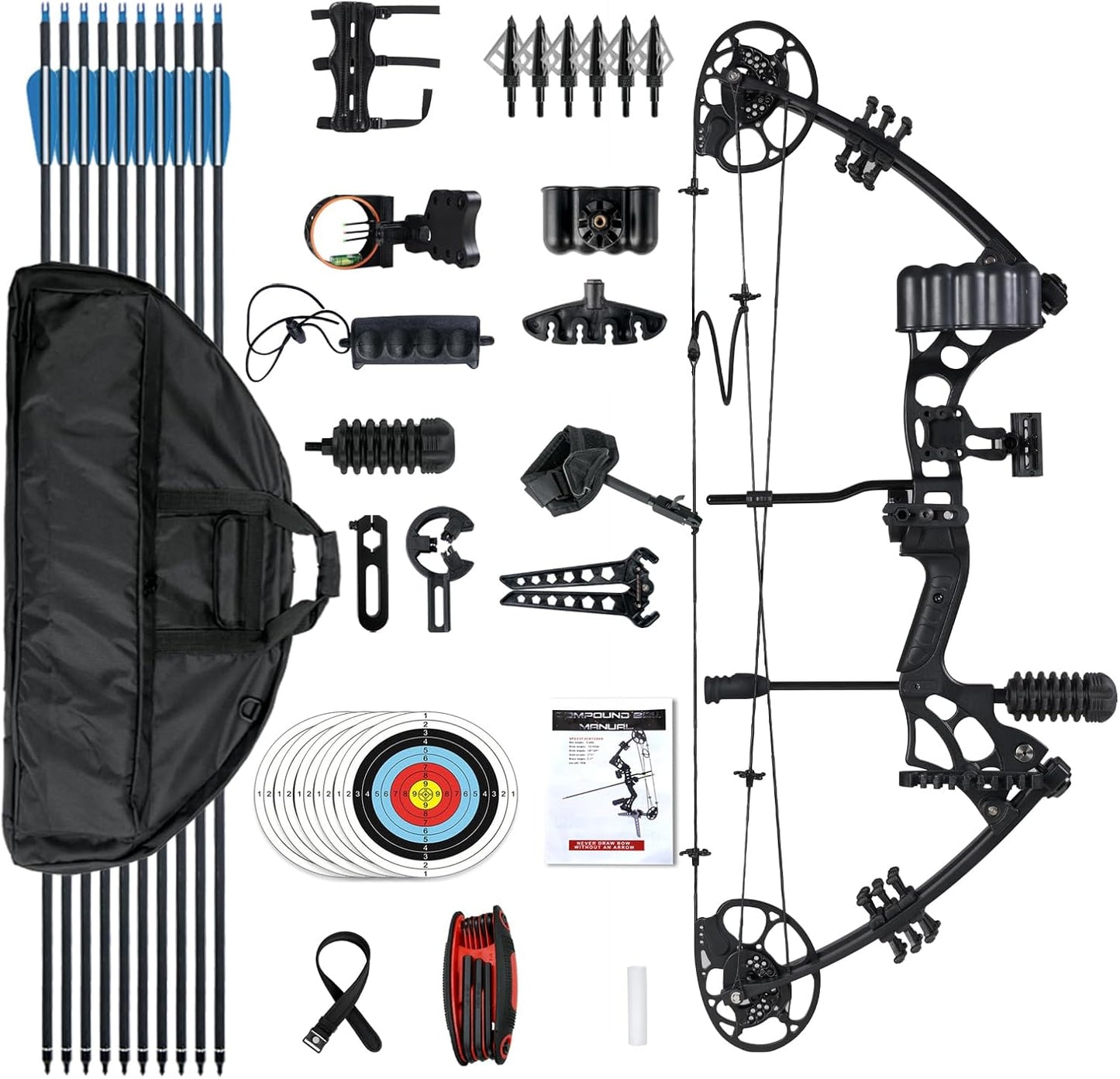 Compound Bow and Arrow Set for Adults 30-65LBS Draw Weight, Ready to Hunt, Archery Hunting Bows 19.5"-30.5" Draw Length, Limbs Made in US