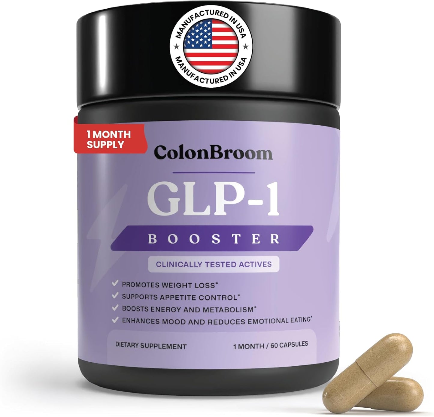 ColonBroom GLP-1 Weight Management Supplement for Women & Men - GLP1 Supports Gut Health, Metabolic Wellness & Appetite Regulation for Diet - Vegan, Gluten-Free, Non-GMO Diet Fiber Capsules - 60 Count